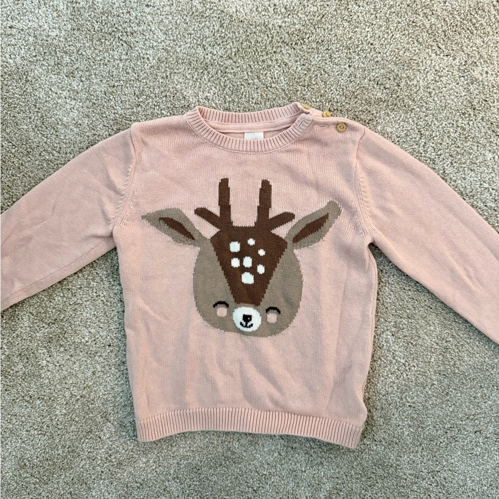 H&M 2T girls pullover pink deer sweater